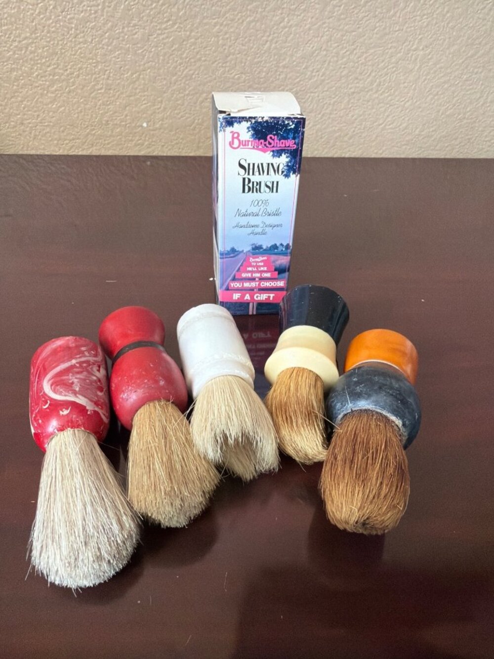 Lot of 6 Vintage Shaving Brush Burma-Shave NOS Barber Wet Shave Boar Bristle